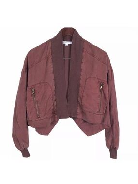 Young Fabulous & Broke cocoa Brown Fara open cropped bomber jacket Sz Sm
